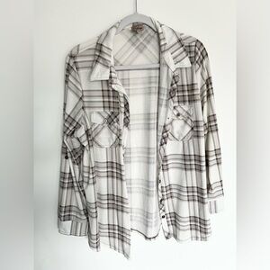 Como Vintage White and Grey Plaid Button up Shirt